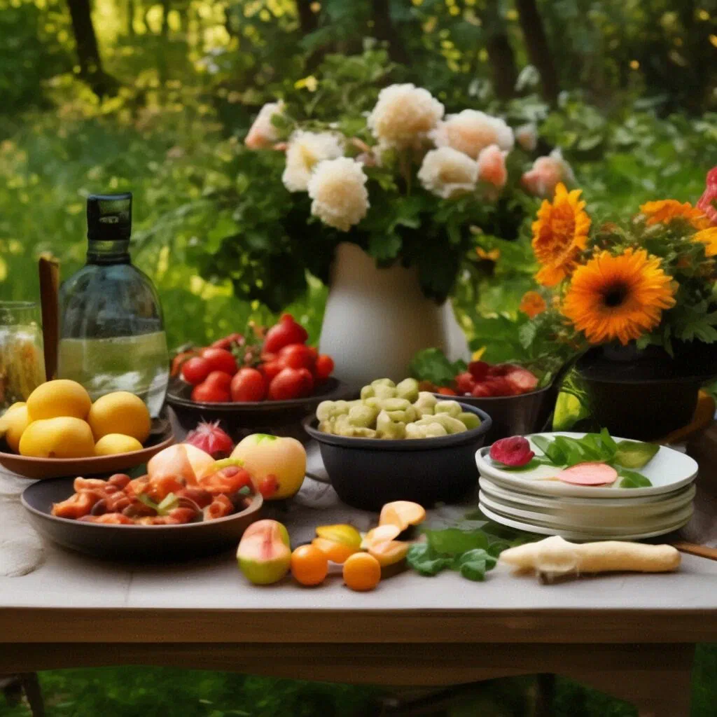 Натюрморт из собранных летом овощей и фруктов.