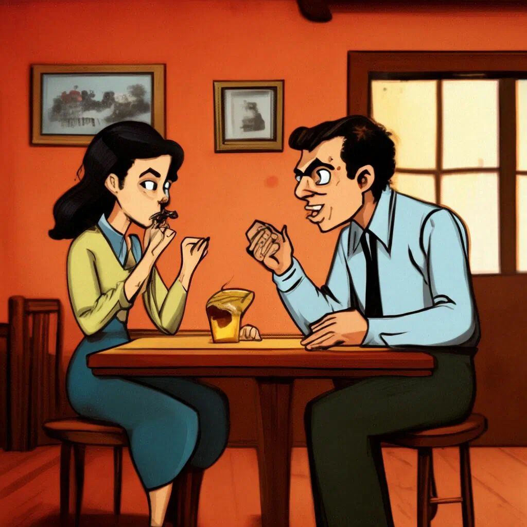 Муж и жена сидят за одним столом и что-то нервно обсуждают